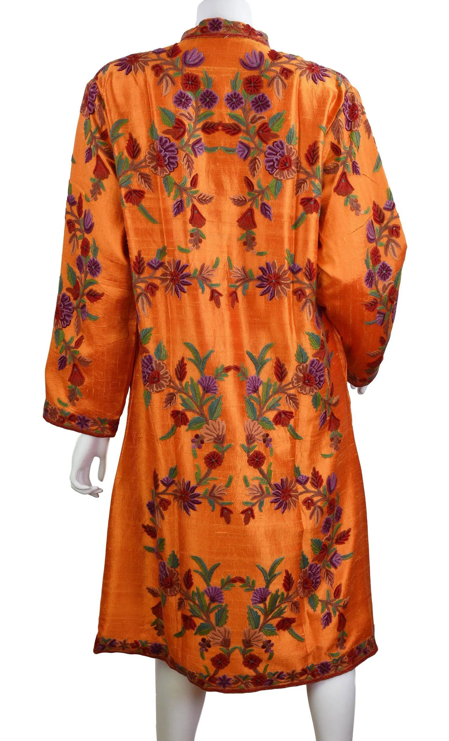 Clio Silk Jacket Dinner Floral Evening Dress Coat Hand Embroidered Kashmir