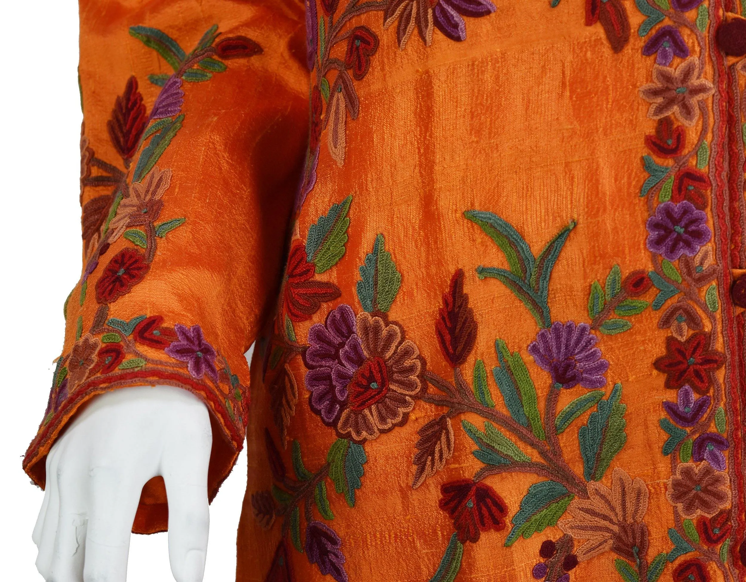 Clio Silk Jacket Dinner Floral Evening Dress Coat Hand Embroidered Kashmir