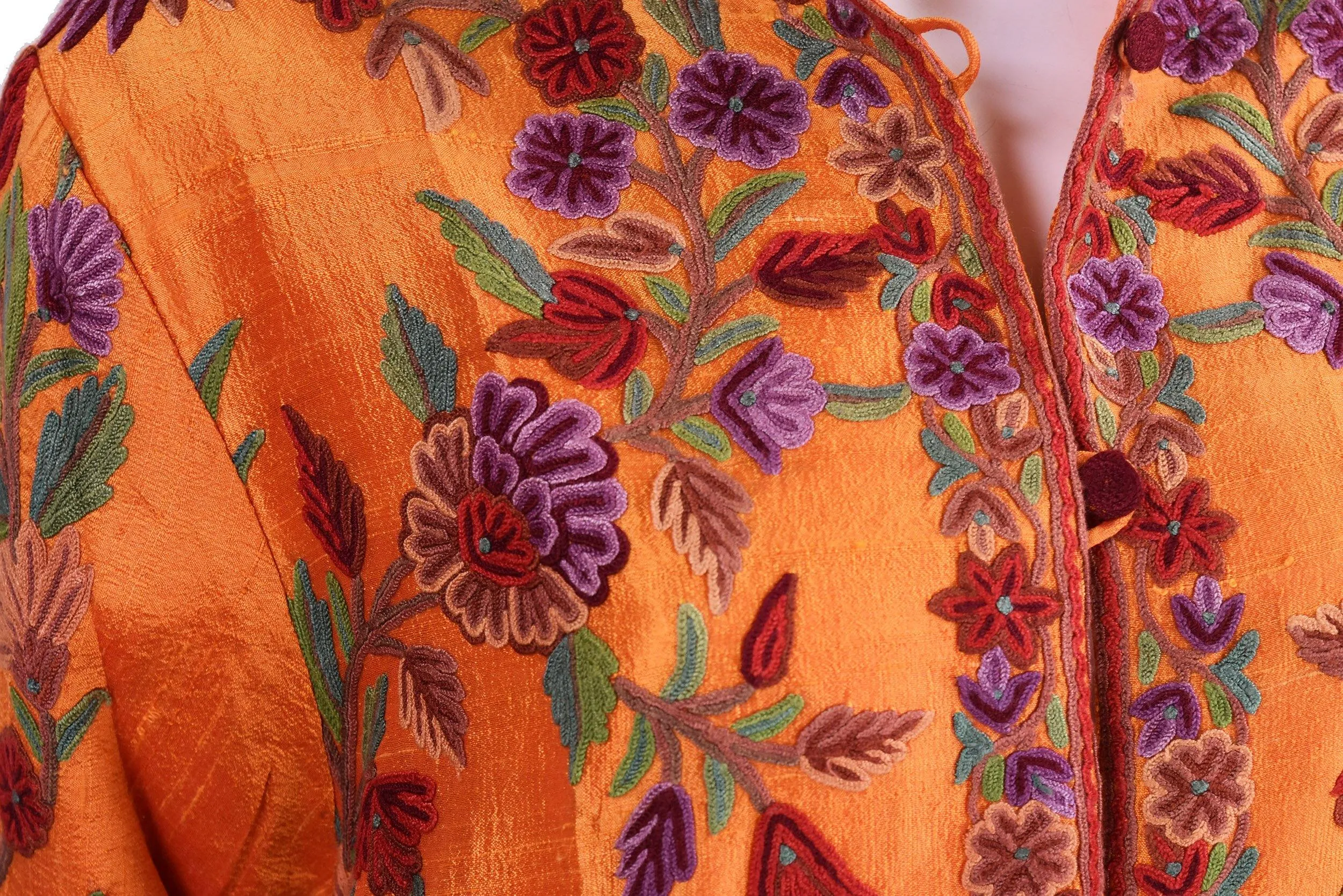 Clio Silk Jacket Dinner Floral Evening Dress Coat Hand Embroidered Kashmir