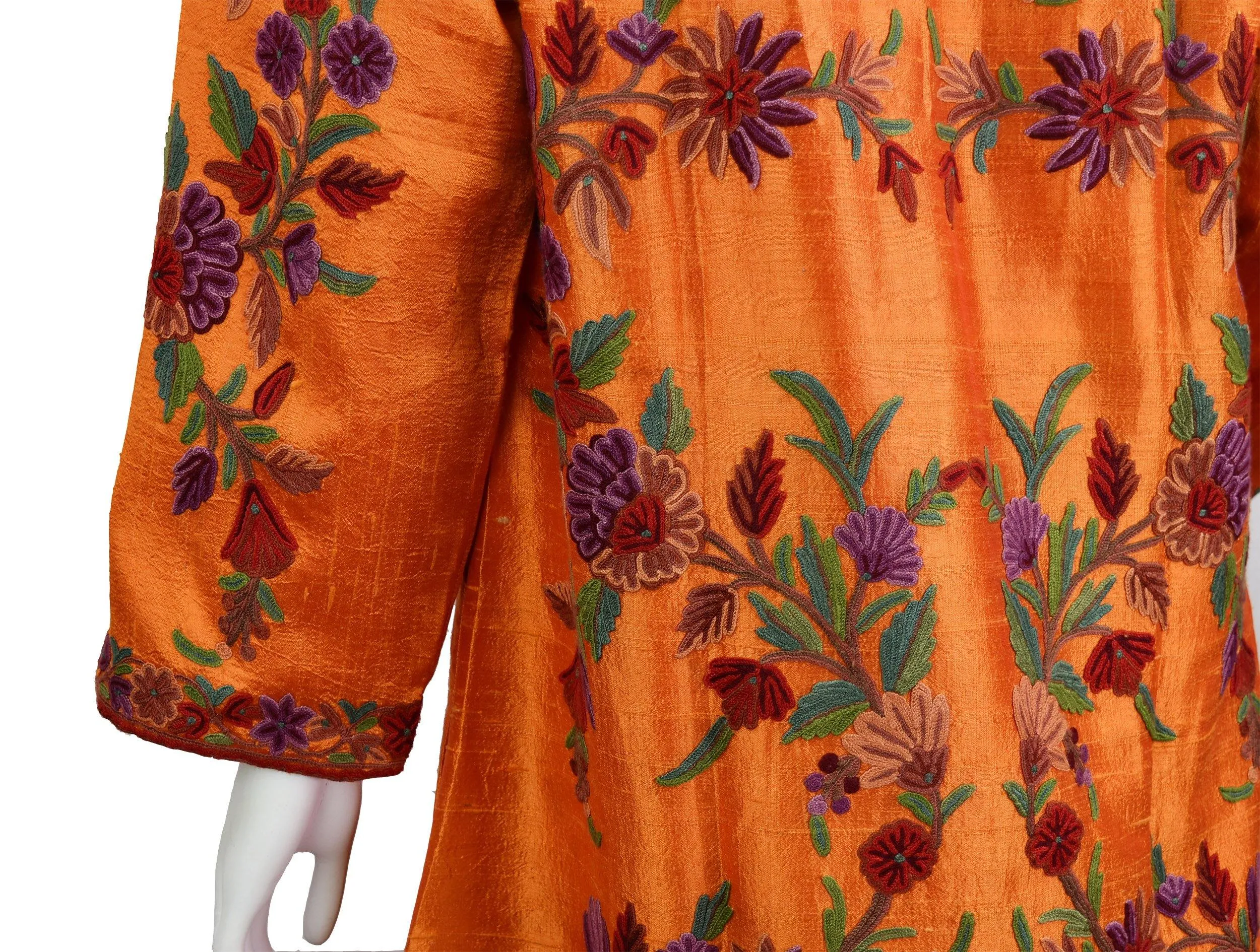 Clio Silk Jacket Dinner Floral Evening Dress Coat Hand Embroidered Kashmir