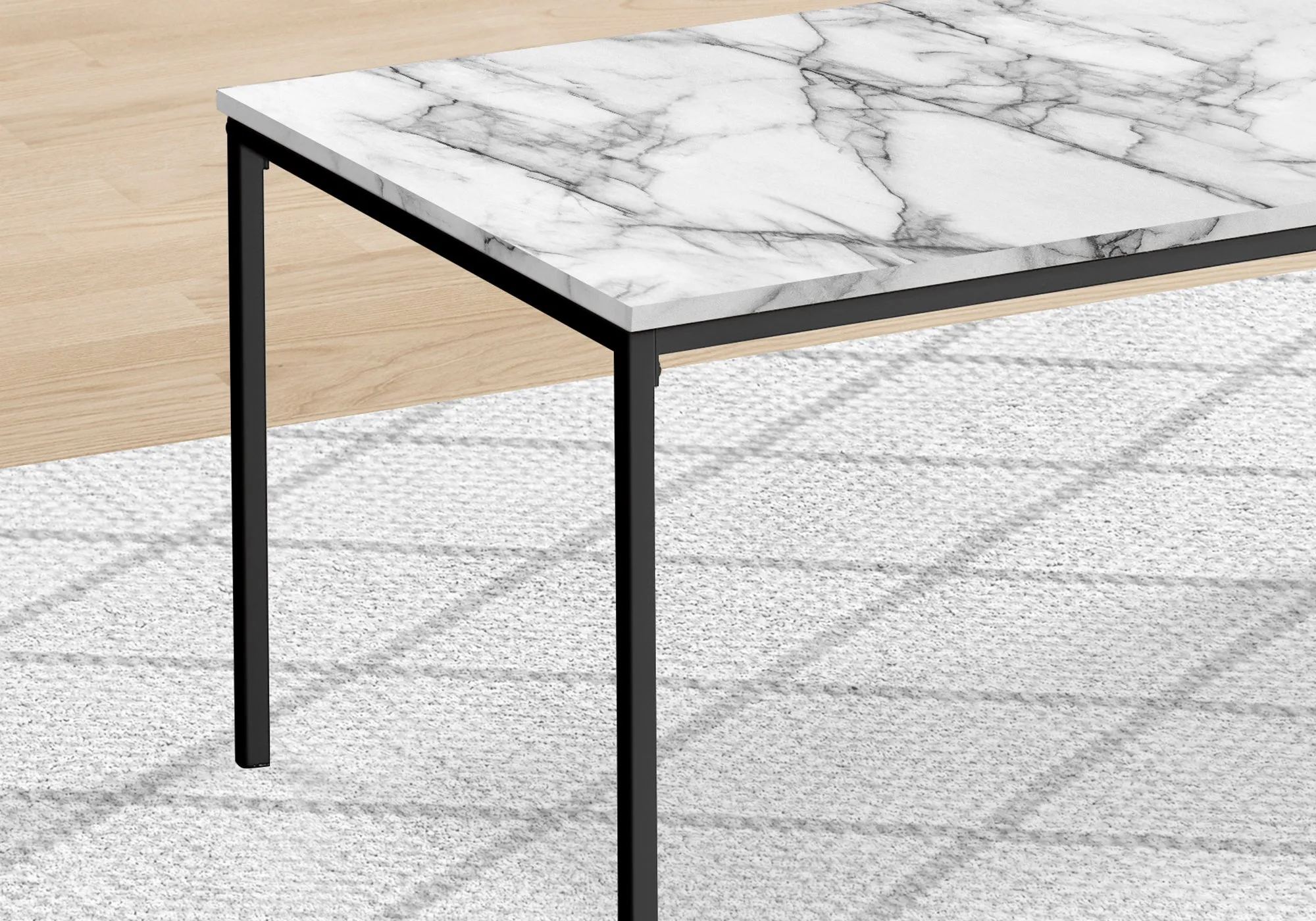Contemporary 3pc Black Metal Coffee & End Table Set with White Marble Look Laminate