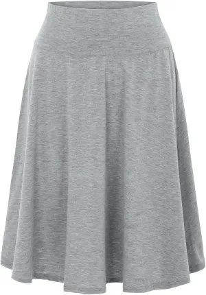 CTRLZS Pleated Skirts for Women Trendy Lightweight Flared Stretchy Midi Skater Skirt Plus Size High Waist Casual Jersey Skirt