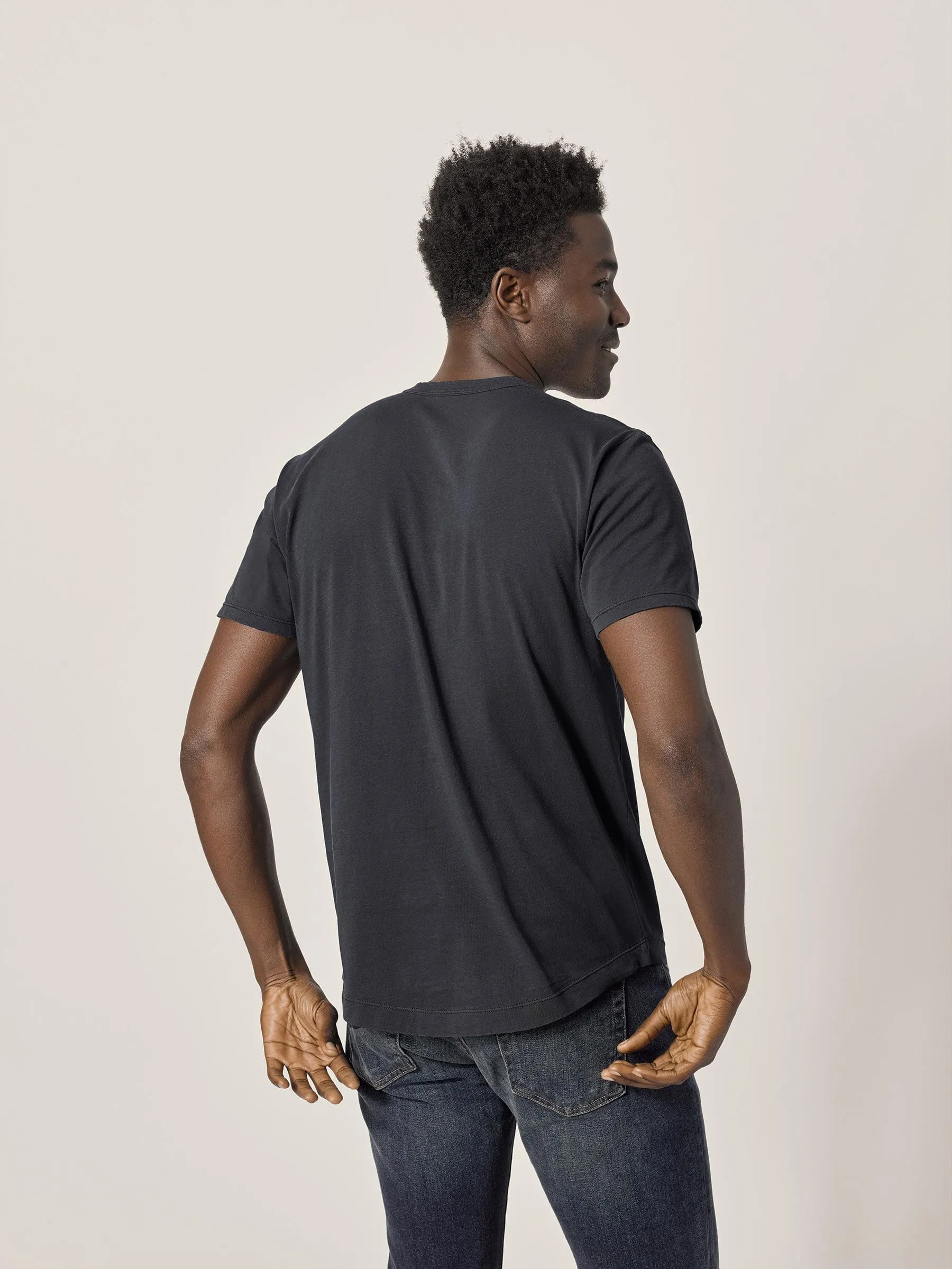 Dark Navy Venice Wash Pima Curved Hem Tee