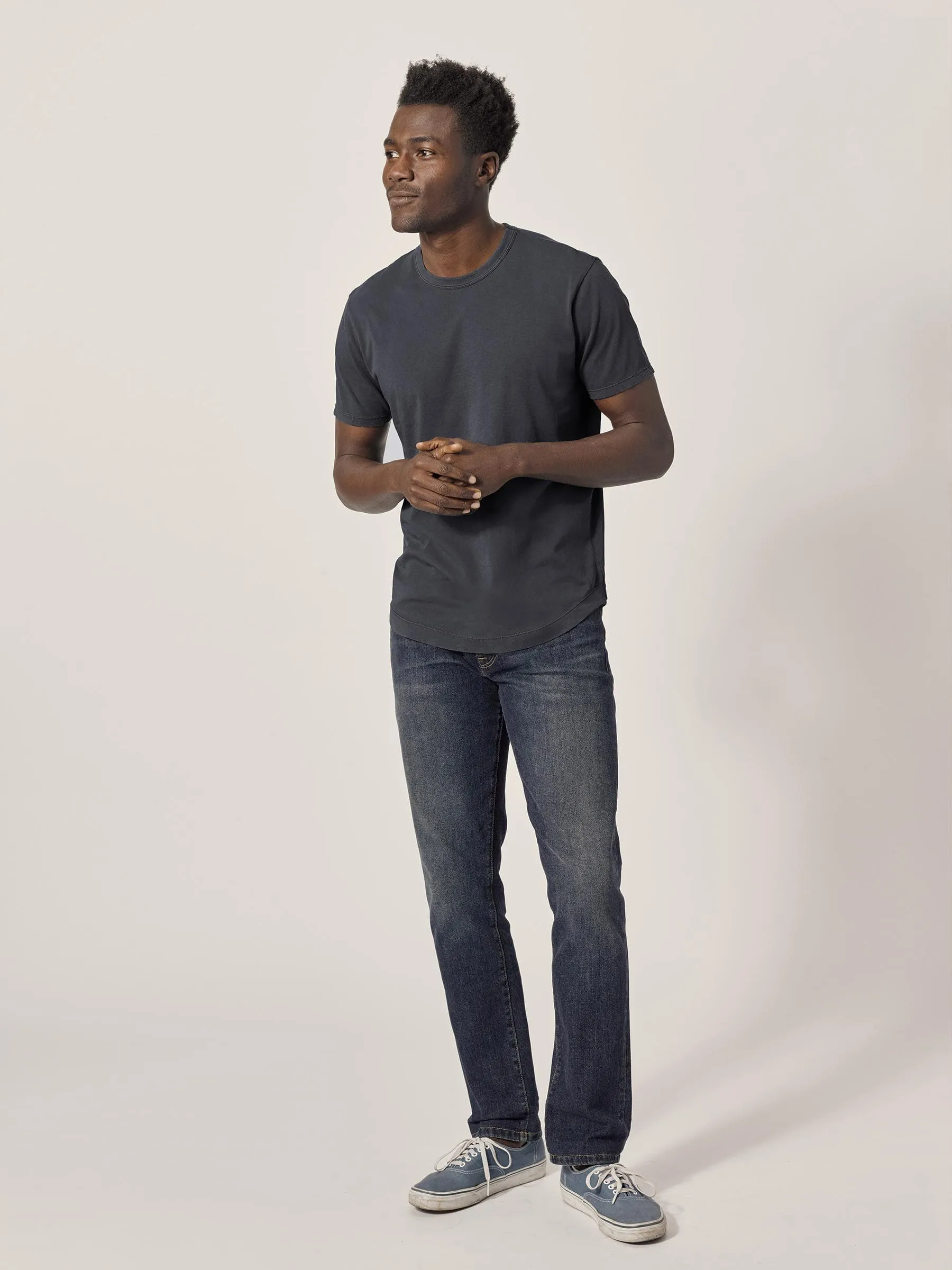 Dark Navy Venice Wash Pima Curved Hem Tee