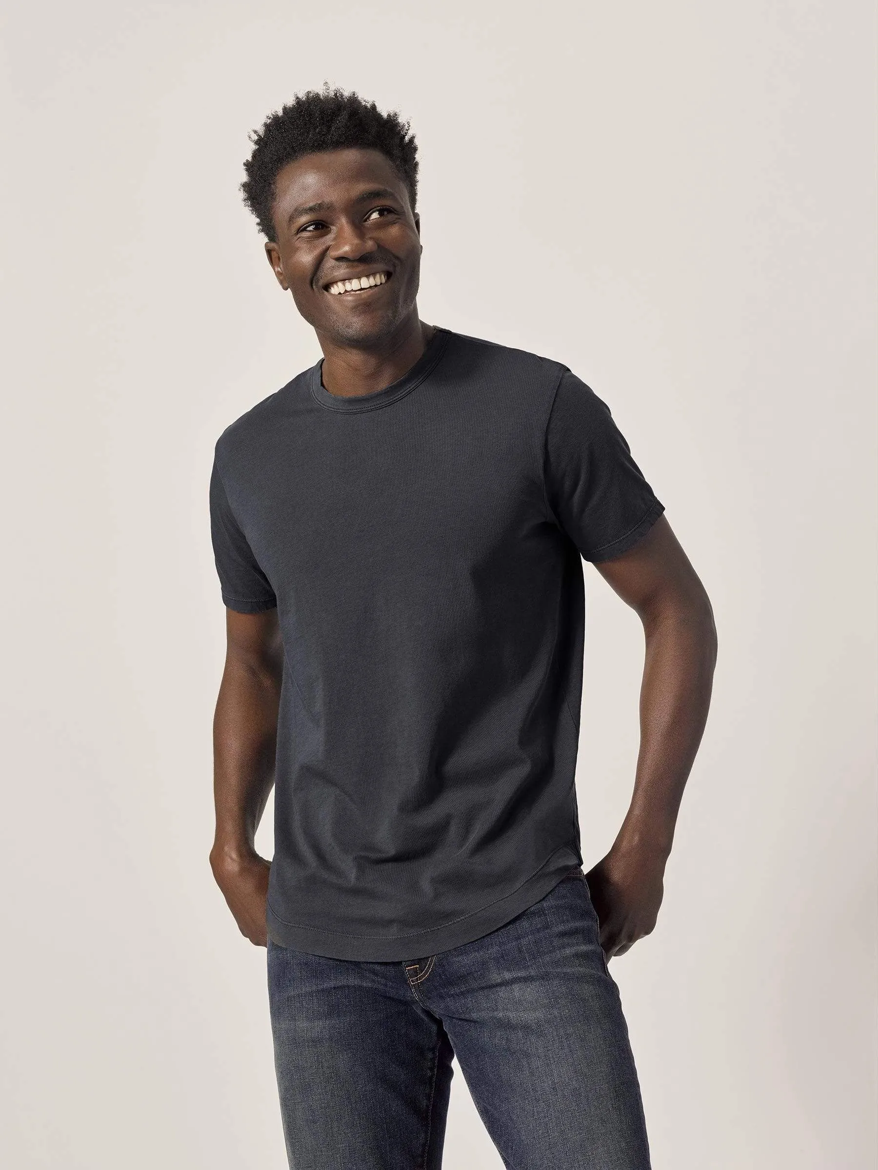 Dark Navy Venice Wash Pima Curved Hem Tee