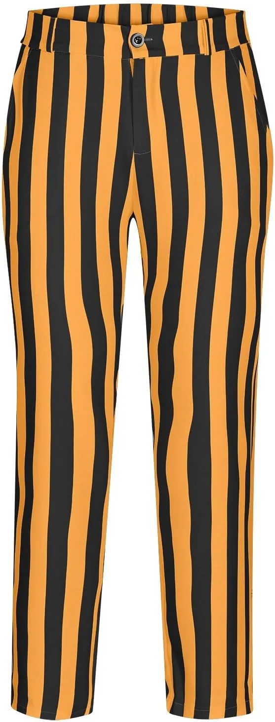 Dress Pants for Mens Stylish Stretch Dress Pants Slim Fit Striped Color Block Pants Casual Business Golf Pants