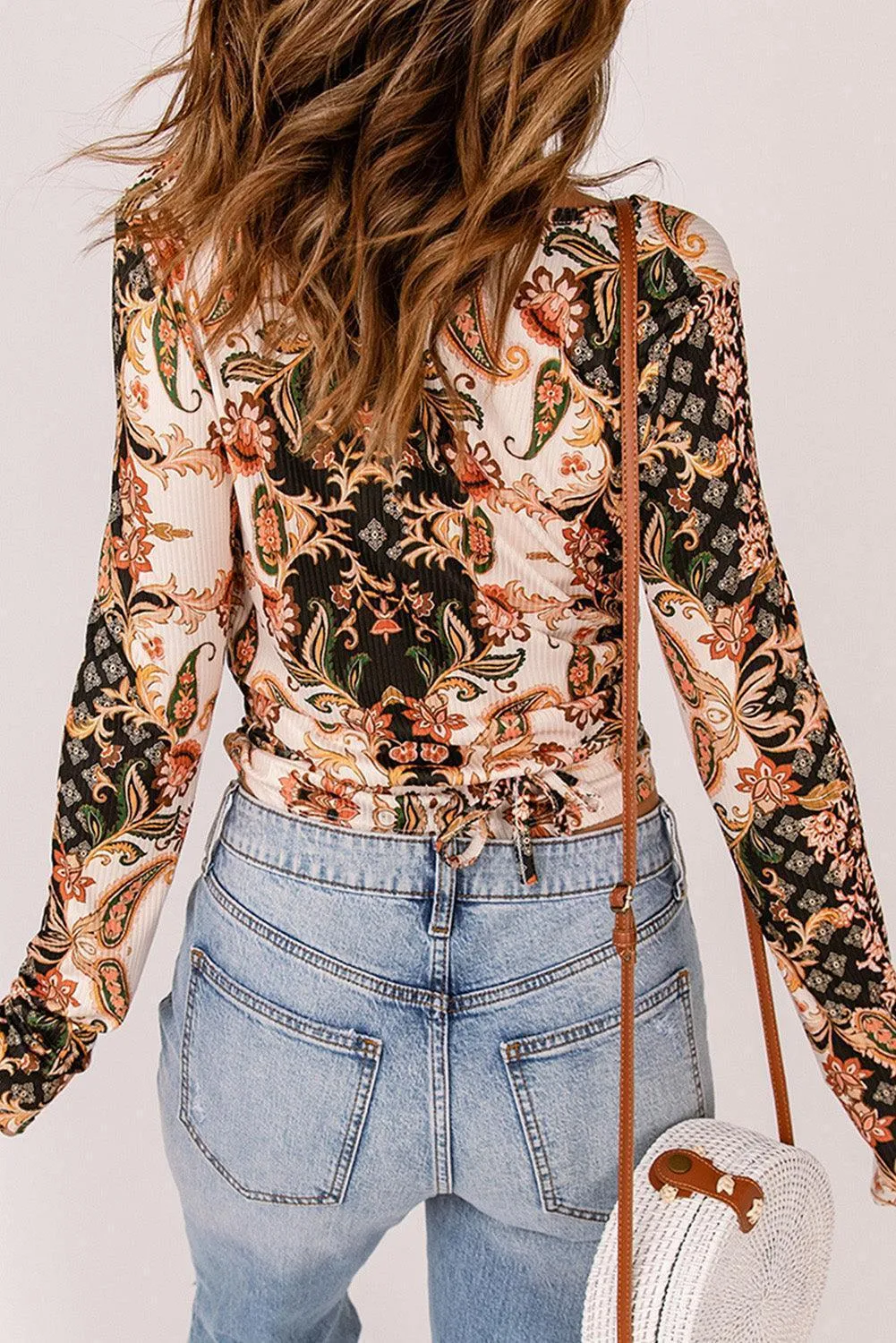 Dynamic Baroque Print Long Sleeve Top