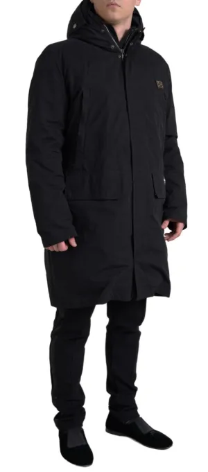Elegant Black Hooded Trench Coat