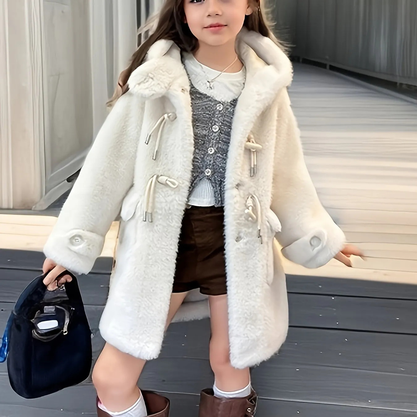 Elegant Girl's Coat, Medium Length, Outerwear, FS