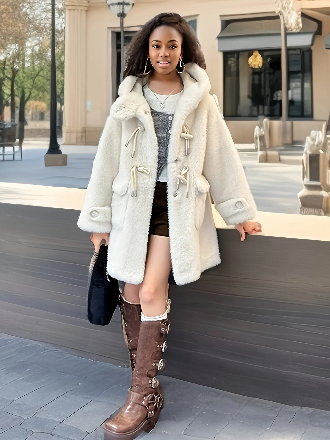 Elegant Girl's Coat, Medium Length, Outerwear, FS