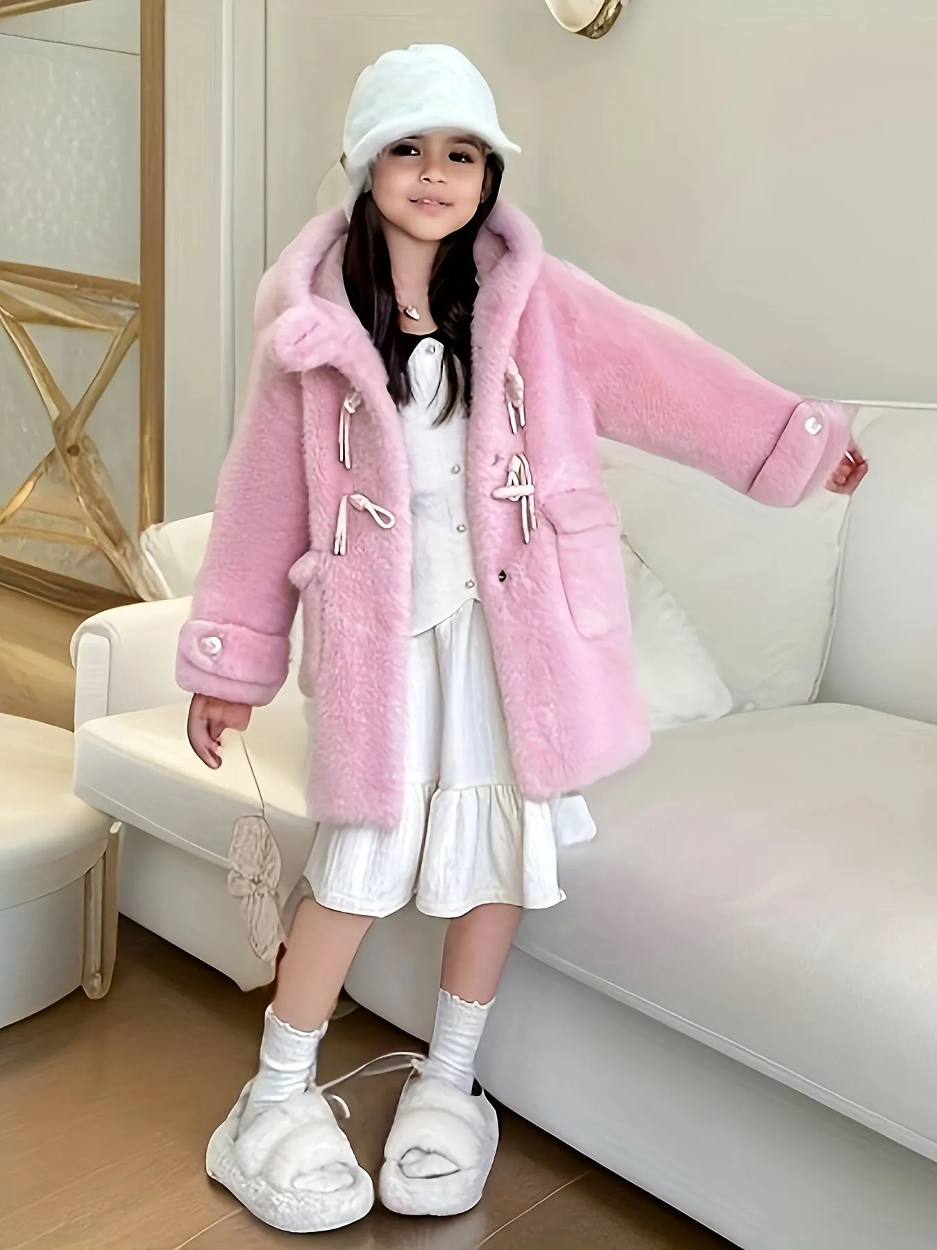 Elegant Girl's Coat, Medium Length, Outerwear, FS