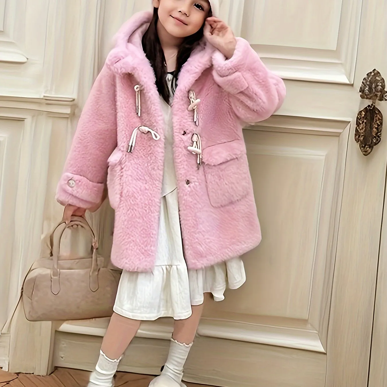 Elegant Girl's Coat, Medium Length, Outerwear, FS