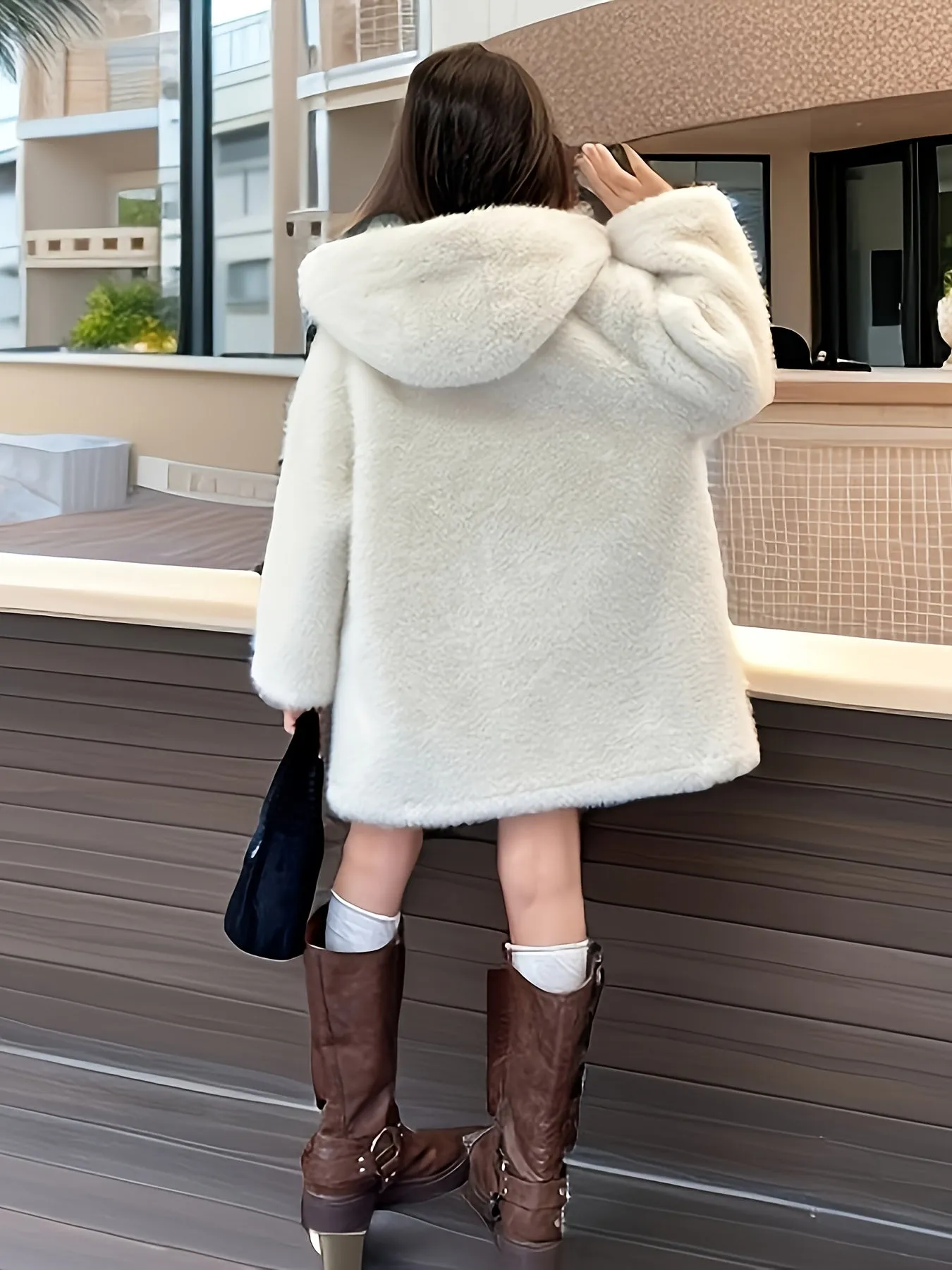 Elegant Girl's Coat, Medium Length, Outerwear, FS
