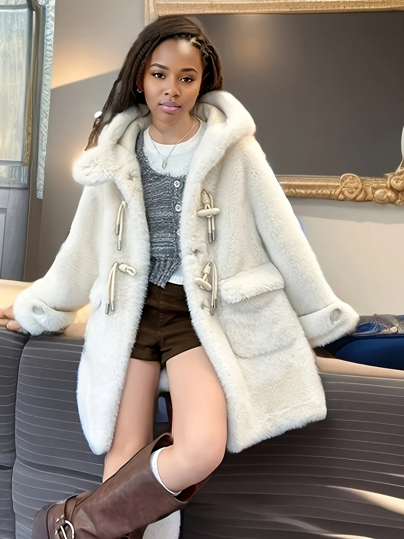Elegant Girl's Coat, Medium Length, Outerwear, FS