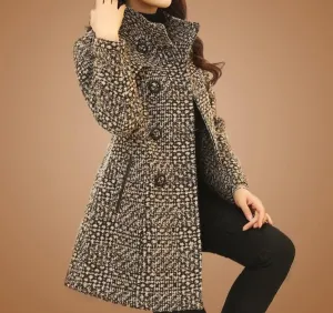 Elegant Turtleneck Plaid Coat