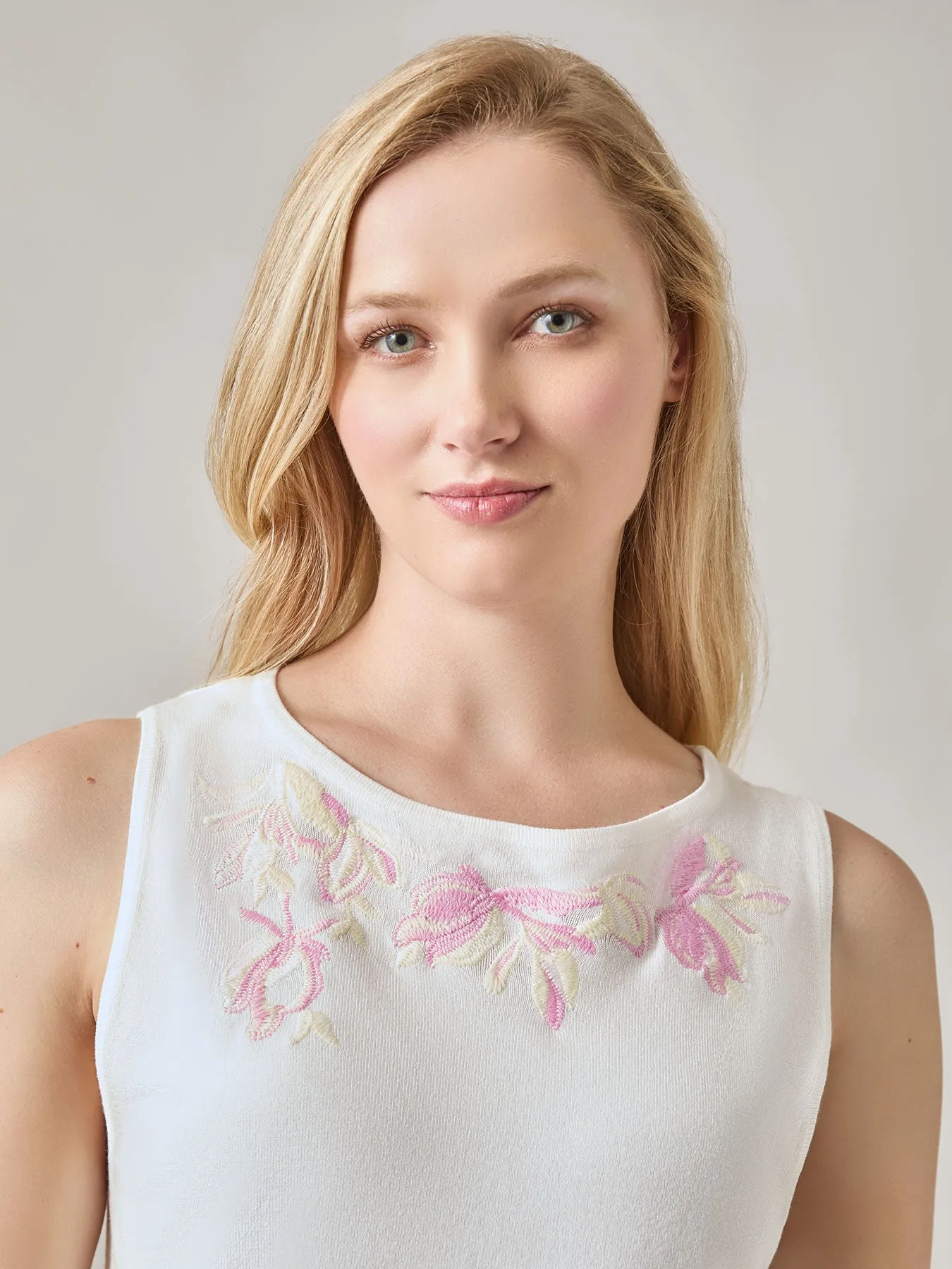 Embroidered Boat Neck Tank