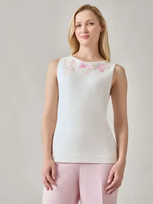 Embroidered Boat Neck Tank