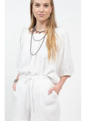 Eyelet Gauze White Top