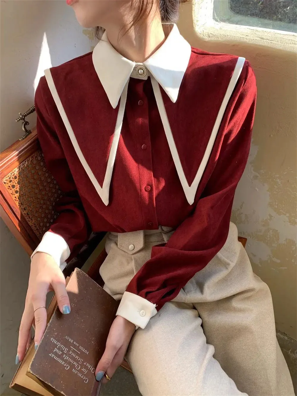 FashionSierra - Sharp Ruffle Turn Down Collar Blouse Women Tops Korean Fashion Clothing