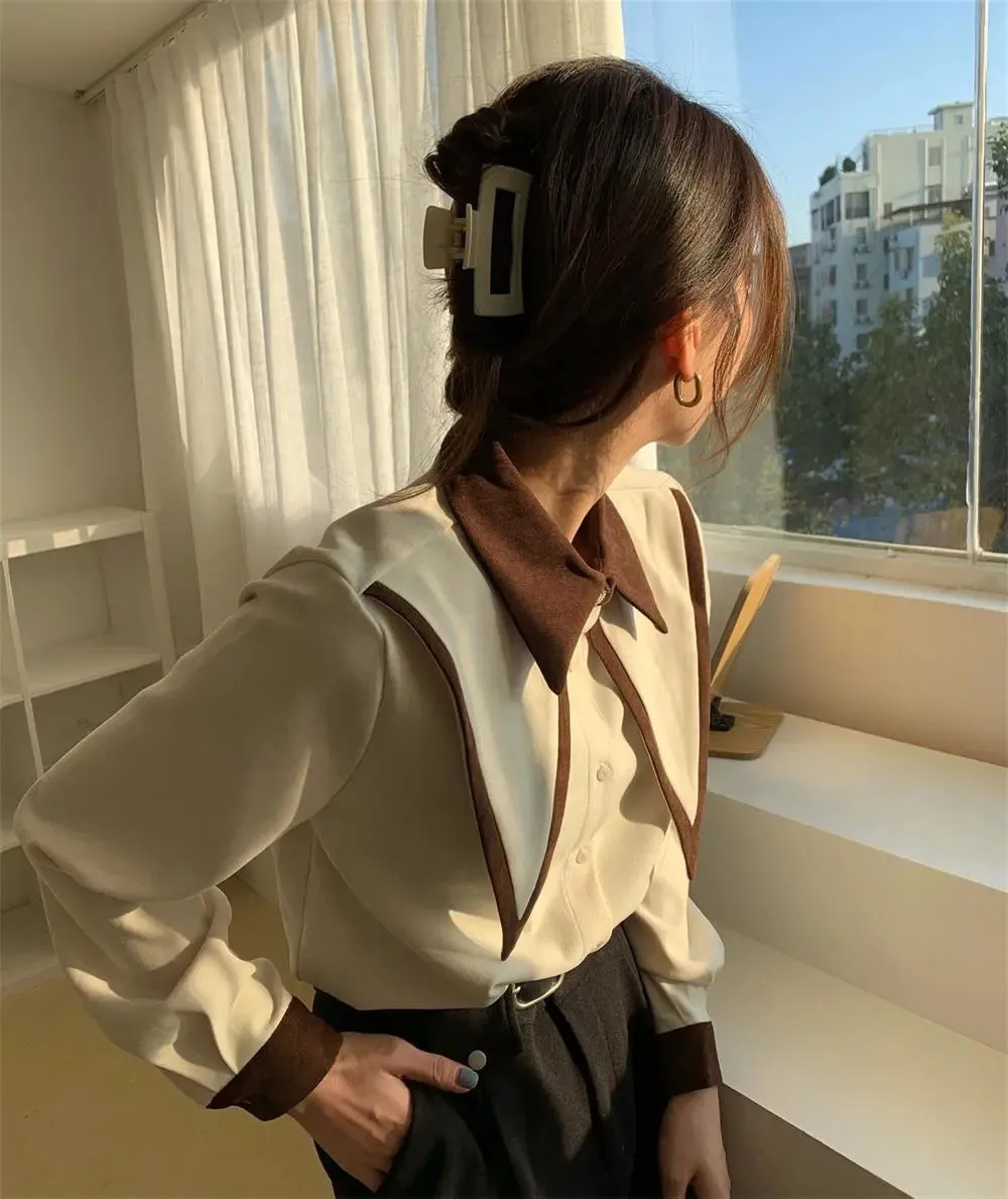 FashionSierra - Sharp Ruffle Turn Down Collar Blouse Women Tops Korean Fashion Clothing