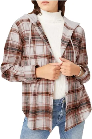 Flannel Hoodies For Women Fall Fashion 2023 Lightweight Shacket Jackets Casual Long Sleeve Button Fown Plaid Shirts