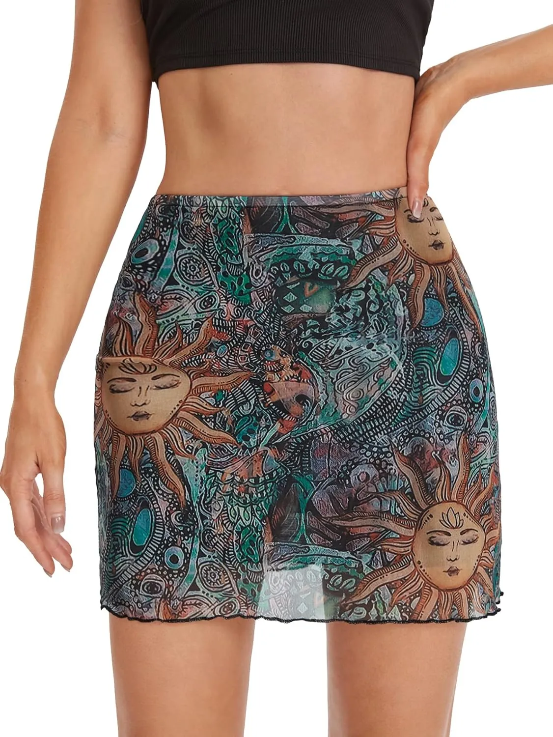 Floerns Women's Stretchy Elastic Waist Print Boho Mini Skirt