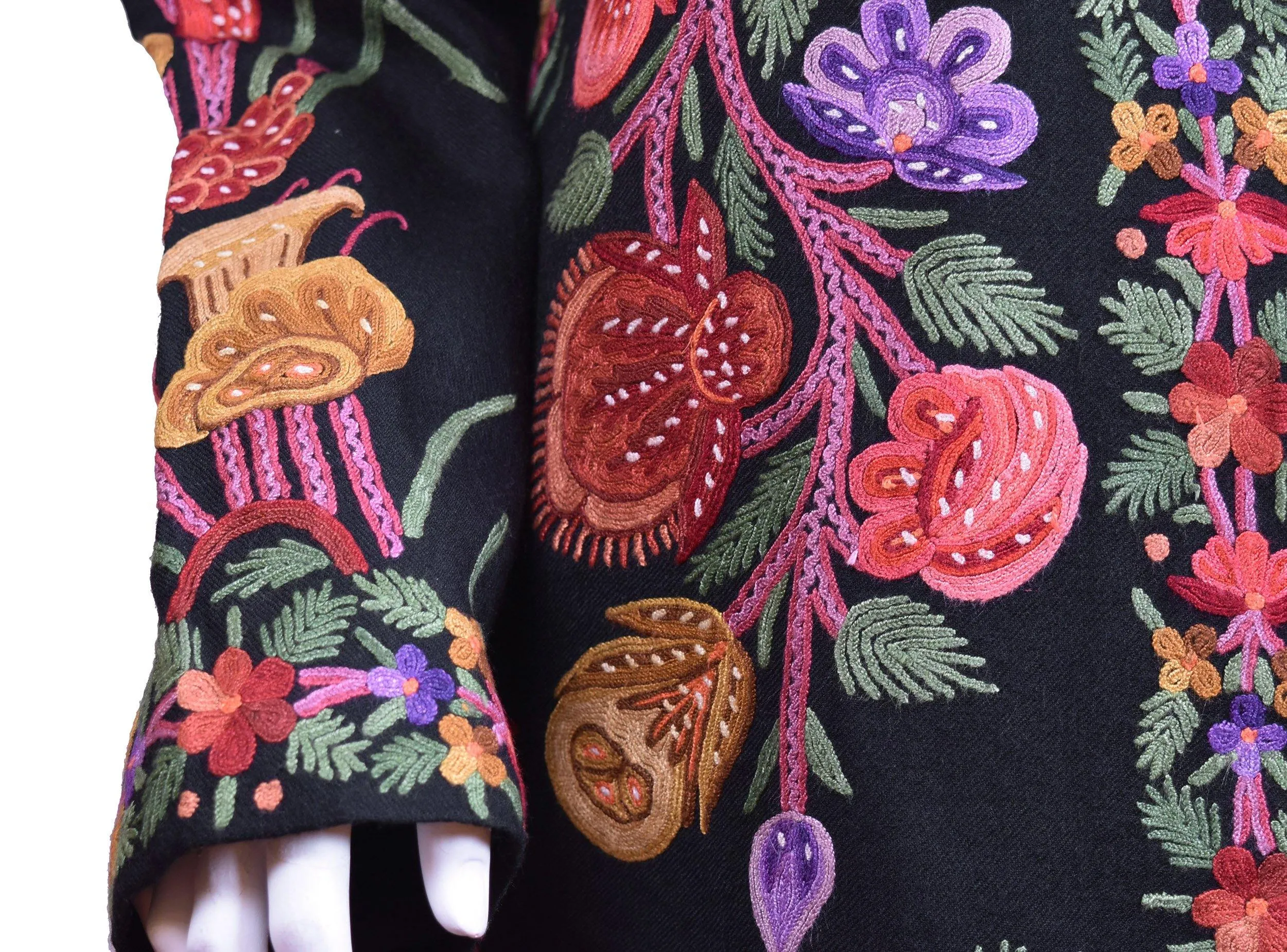 Flora Black Jacket Dinner Cashmere Evening Dress Coat Hand Embroidered Kashmir