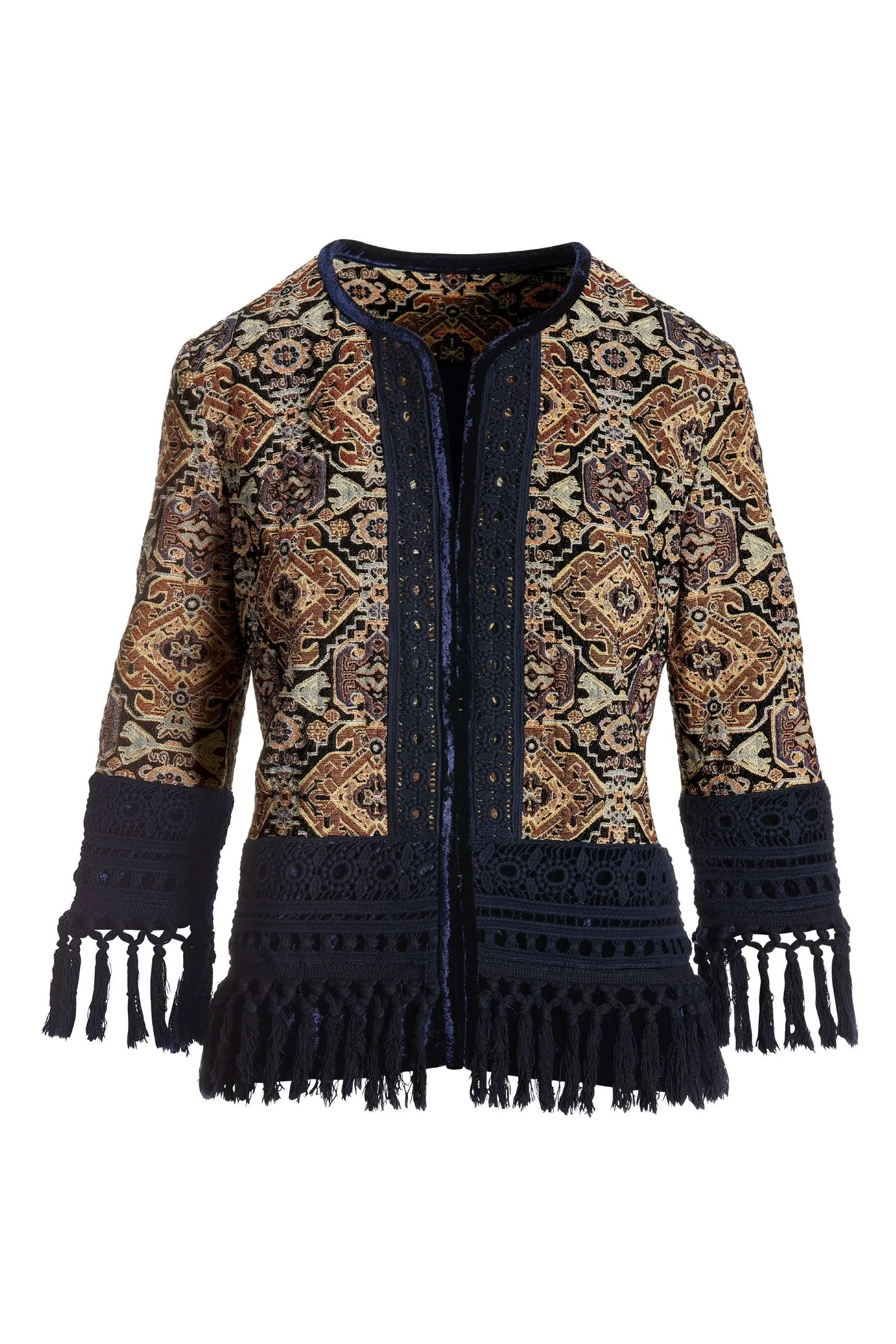Fringe Tapestry Novelty Jacket Navy Multi