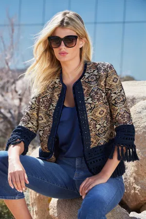 Fringe Tapestry Novelty Jacket Navy Multi