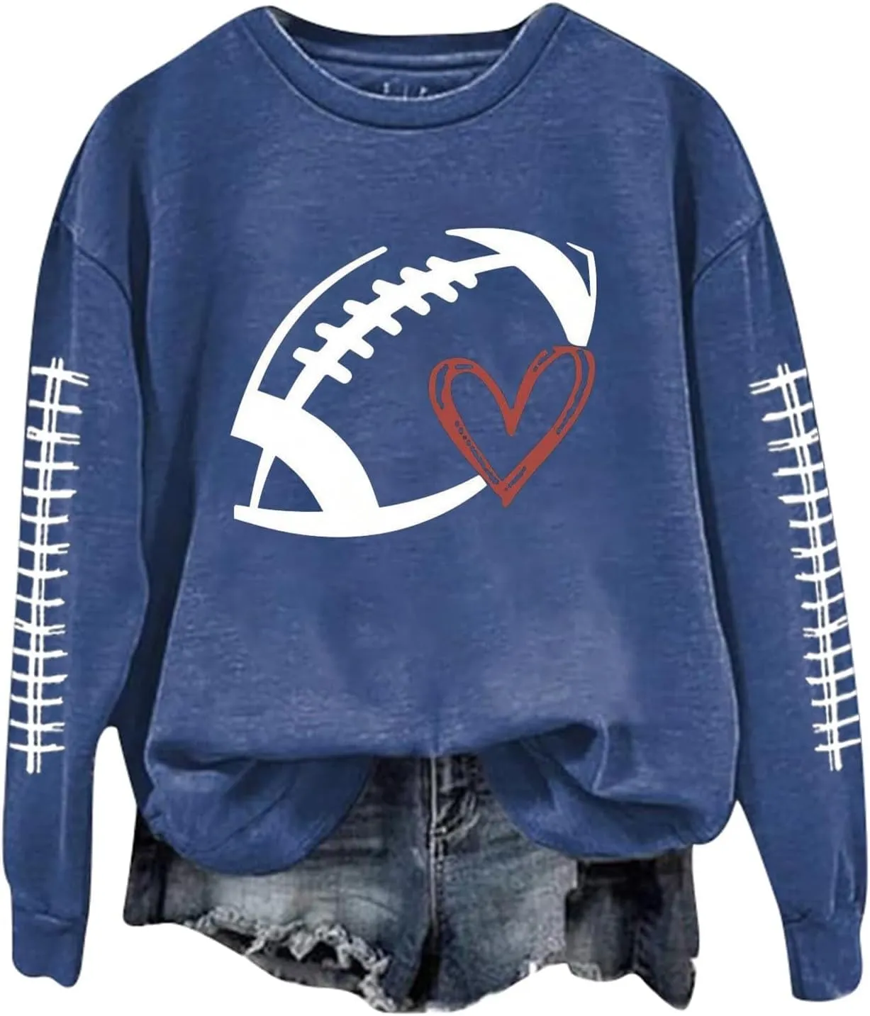 Game Day Shirts Women Heart Football Printed Lightweight Crewneck Long Sleeve Pullover Graphic Hoodies Mom Shirts