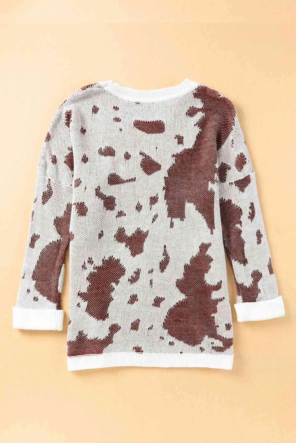 Gently Cozy Crew Neck Cow Print Sweater