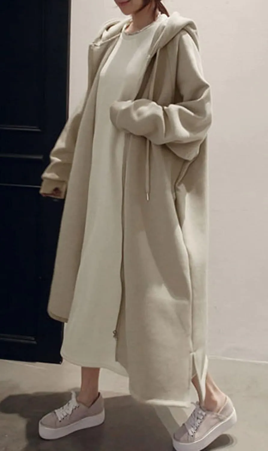 GGUHHU Womens Casual Long Hoodie Coat Full Zipper Thin Fleece Lined Oversize Outerwear