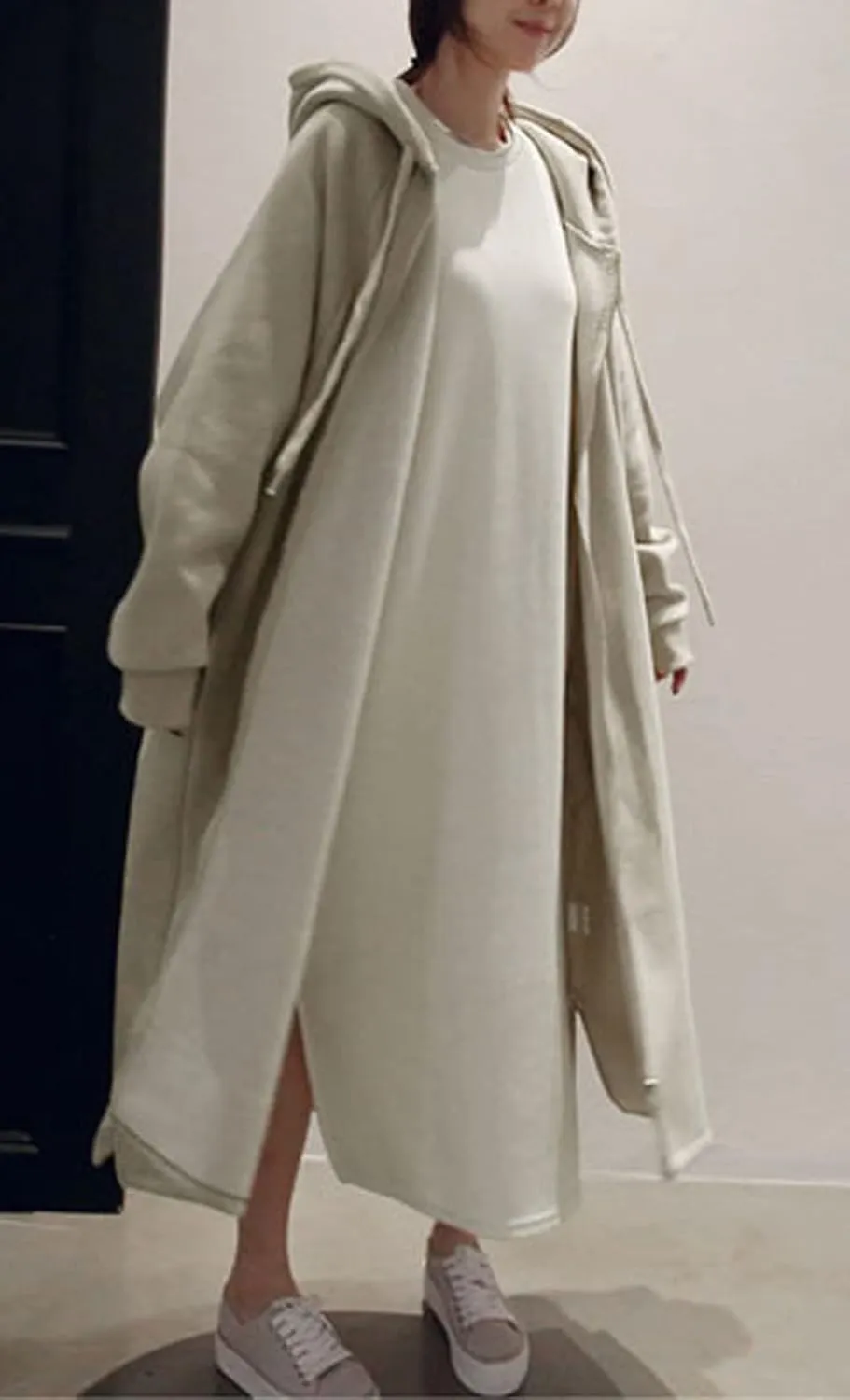GGUHHU Womens Casual Long Hoodie Coat Full Zipper Thin Fleece Lined Oversize Outerwear