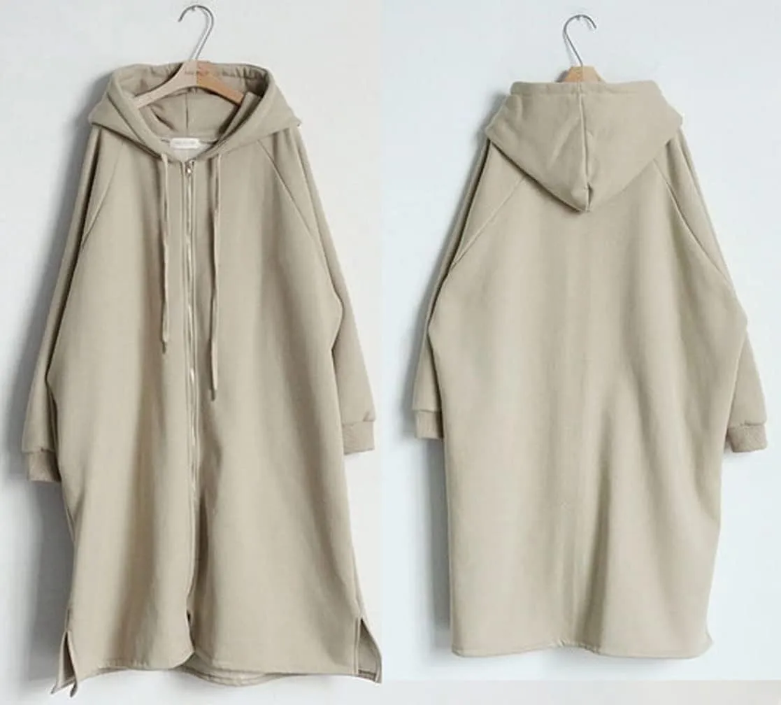 GGUHHU Womens Casual Long Hoodie Coat Full Zipper Thin Fleece Lined Oversize Outerwear