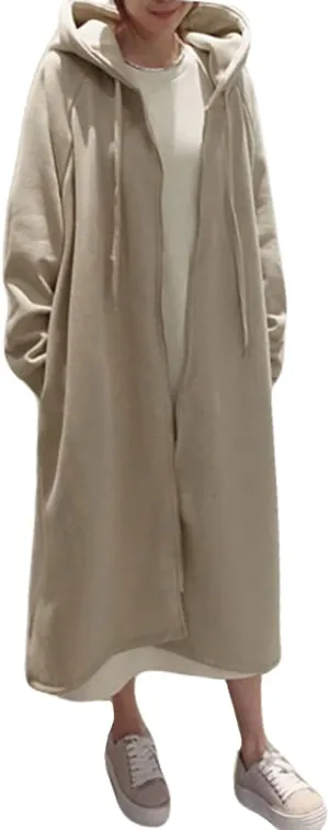 GGUHHU Womens Casual Long Hoodie Coat Full Zipper Thin Fleece Lined Oversize Outerwear