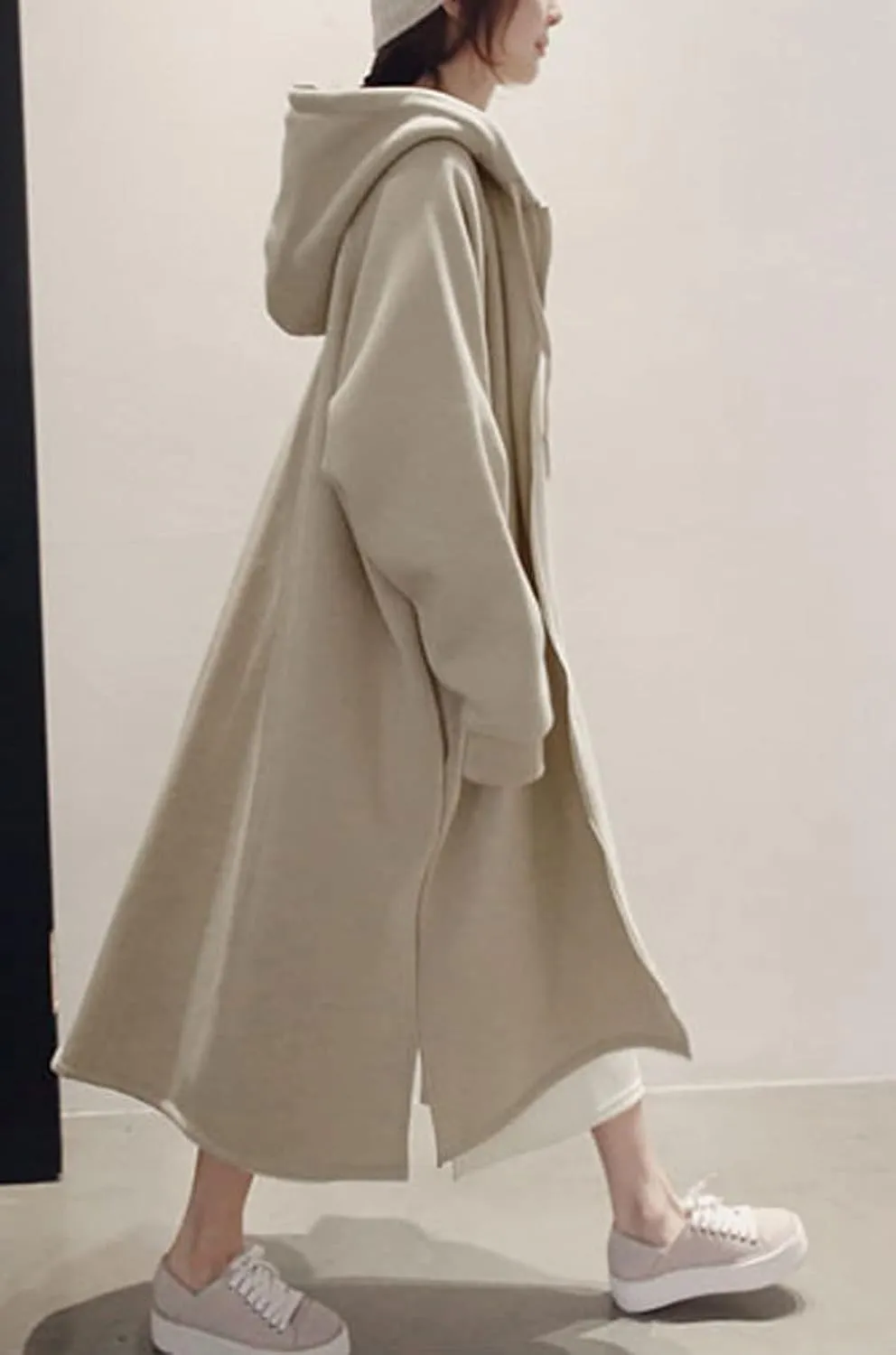 GGUHHU Womens Casual Long Hoodie Coat Full Zipper Thin Fleece Lined Oversize Outerwear