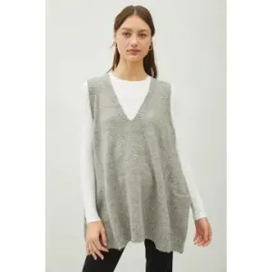 Go To Extremes Heather Grey Oversize V Neck Sweater Vest (Size Medium/Large)