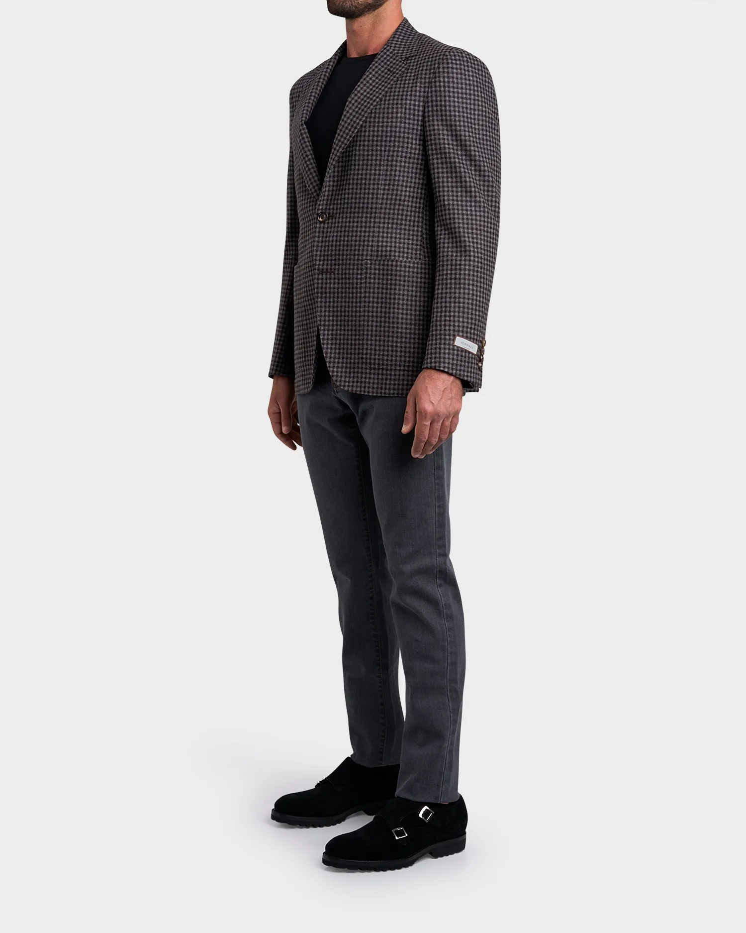 Grey And Brown Check Cashmere Silk Sports Jacket