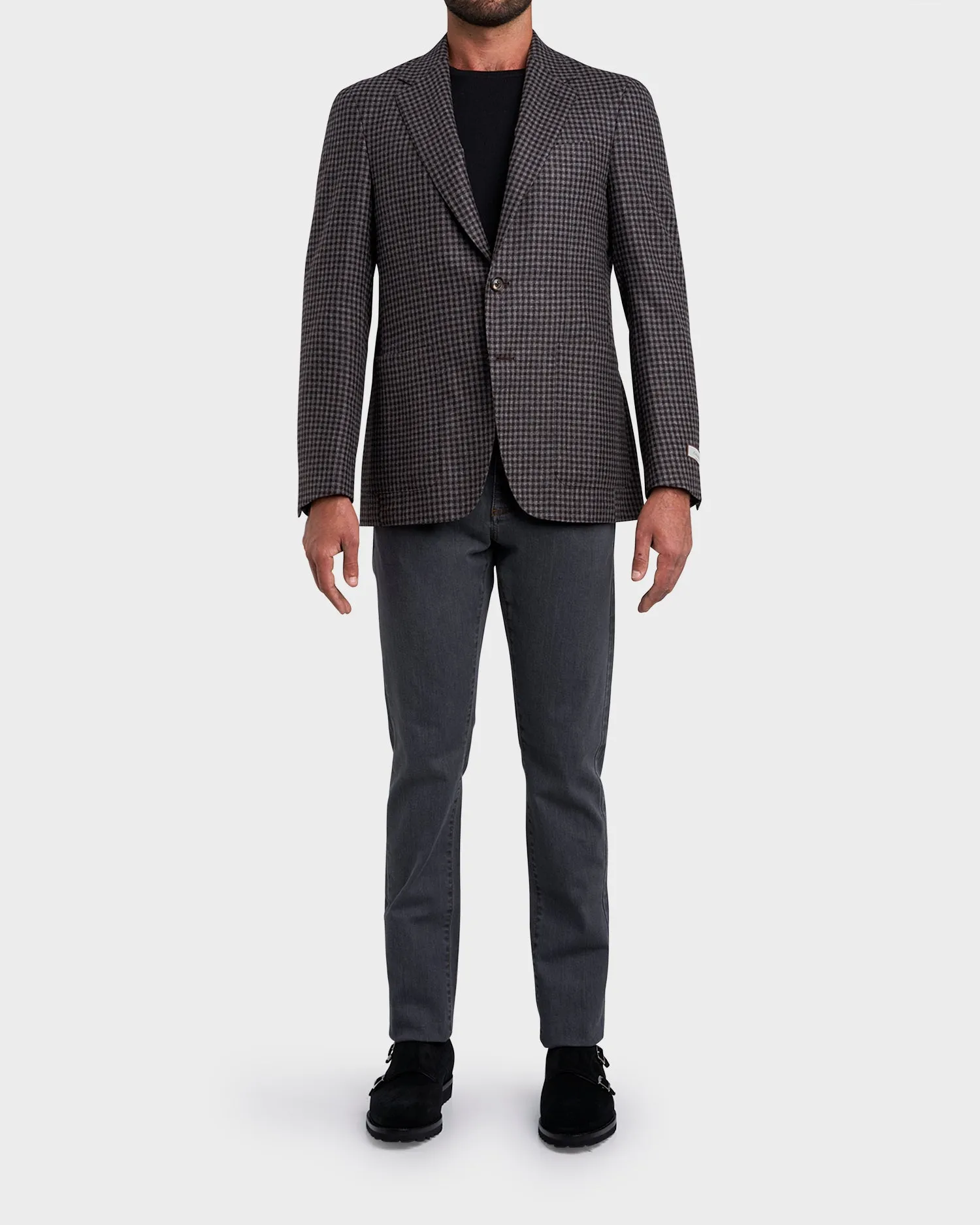 Grey And Brown Check Cashmere Silk Sports Jacket