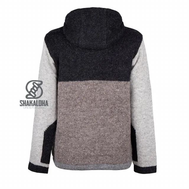 Grey/Brown/Black Men's Woollen Jacket With Detachable Hood