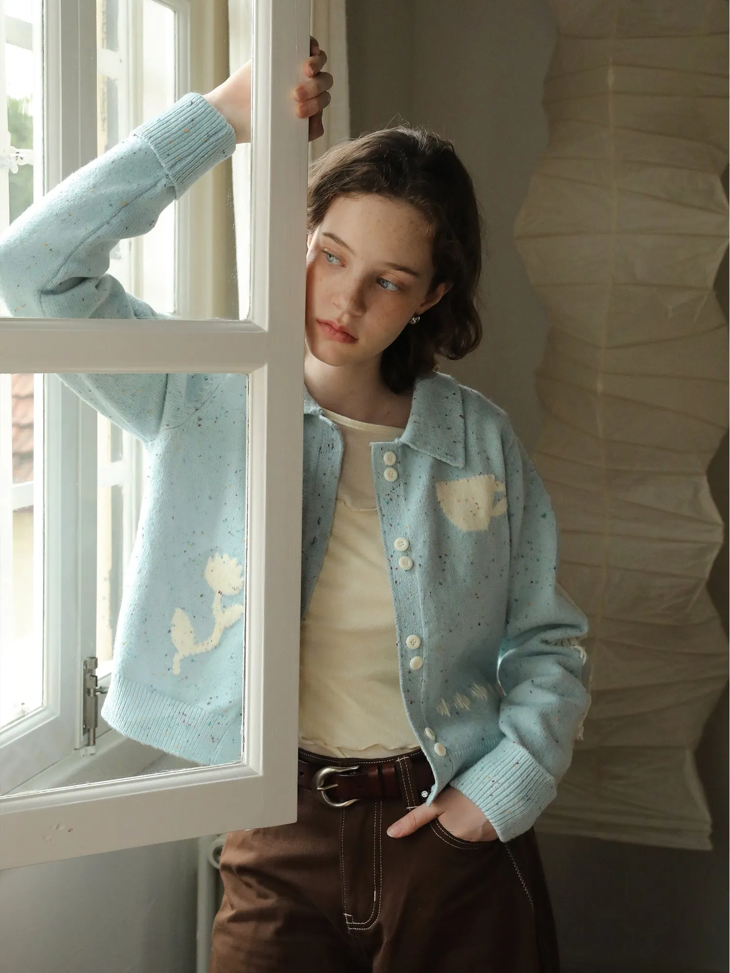 Hand-Painted Knitted Cardigan