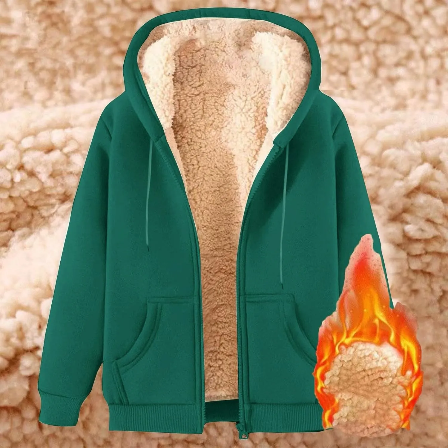hlysgo Hoodies for Women, Zip Up Hoodie Fleece Sweatshirt with Pocket Casual Sherpa Lined Hooded Sweatshirts Fall Jackets