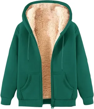hlysgo Hoodies for Women, Zip Up Hoodie Fleece Sweatshirt with Pocket Casual Sherpa Lined Hooded Sweatshirts Fall Jackets