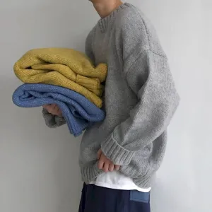 Hong Kong style sweater male students Korean style loose round neck solid color sweater autumn winter sweater Harajuku jerseys