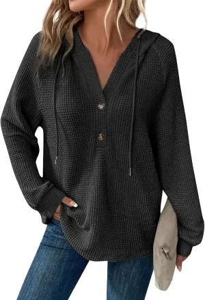 Hoodies For Women, Trendy V Neck Drawstring Long Sleeve Sweatshirts With Hood Comfy Streetwear Fall Pullover Tops