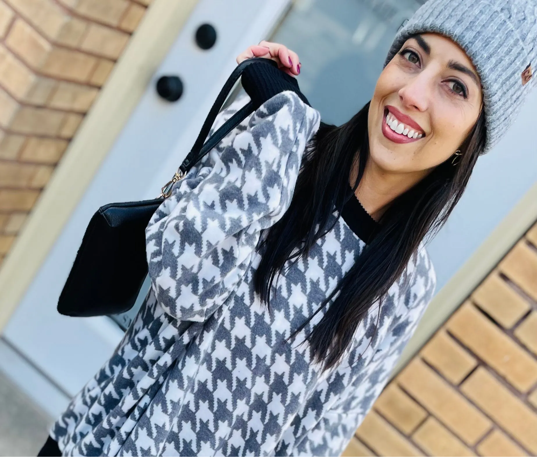 Houndstooth Brushed Oversized Sweatshirt