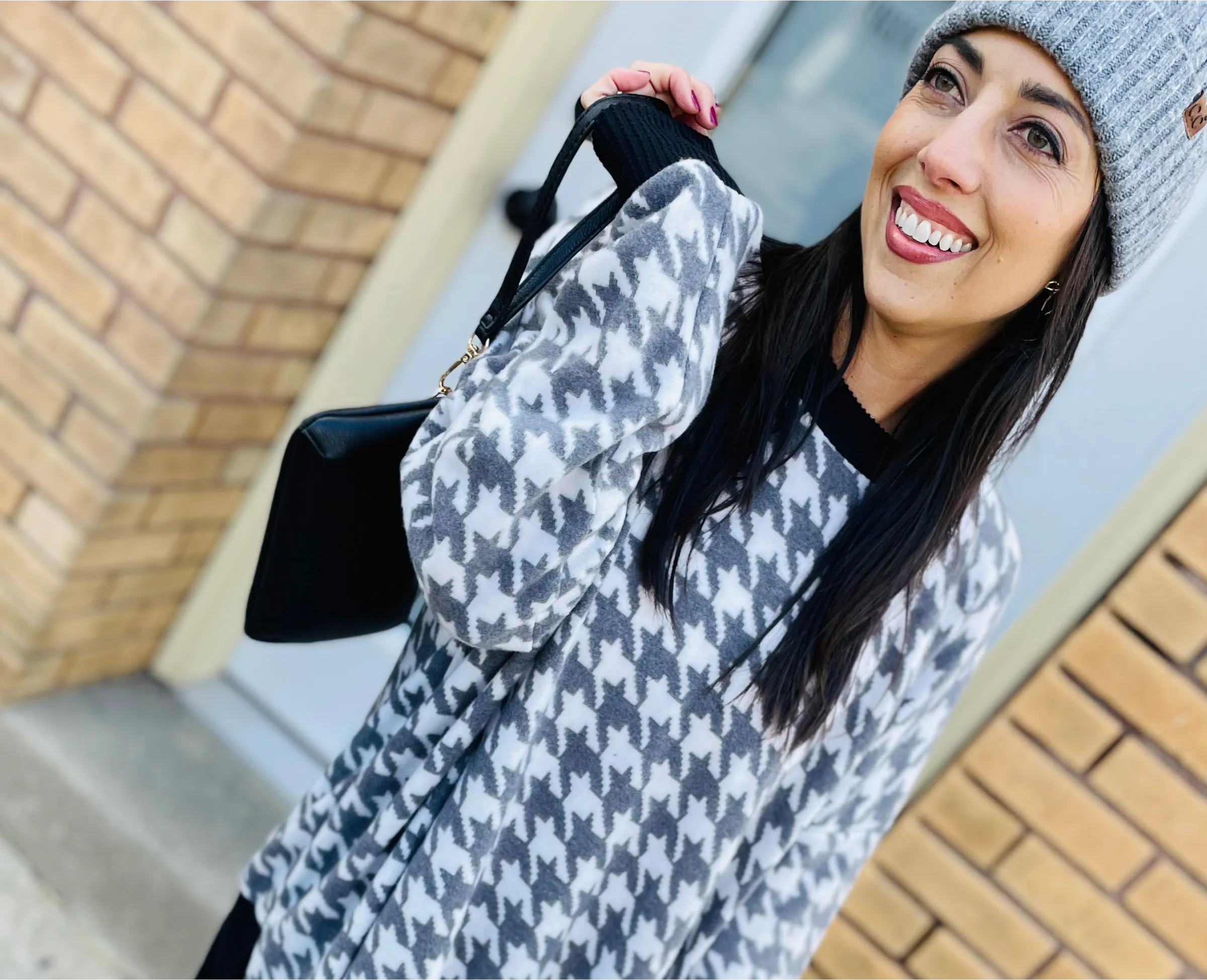 Houndstooth Brushed Oversized Sweatshirt