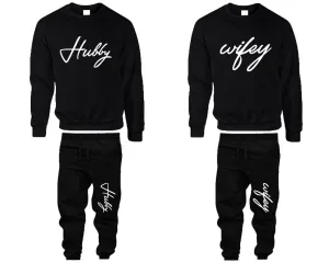 Hubby & Wifey Couple Matching Crewneck Sweaters and Jogger Pants – Stylish Unisex Top & Bottom Set | Mix & Match 4 Items Sold Separately