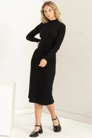 Hyfve Double Zero Chic Darling Ribbed High Neck Midi Dress In Black