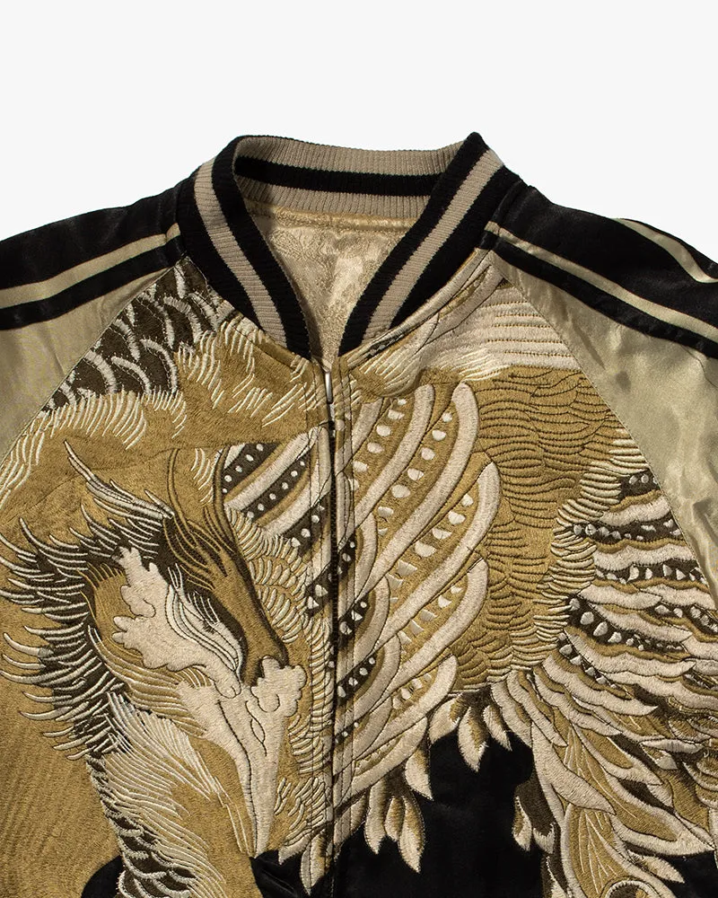 Japanese Repro Souvenir Jacket, Reversible, Black and Green, Phoenix - S